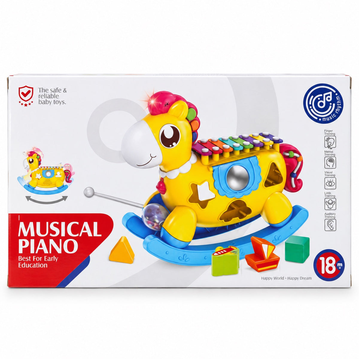 Emballage Musical Piano du poney musical à bascule : xylophone, formes à encastrer et baguette, dès 18 mois