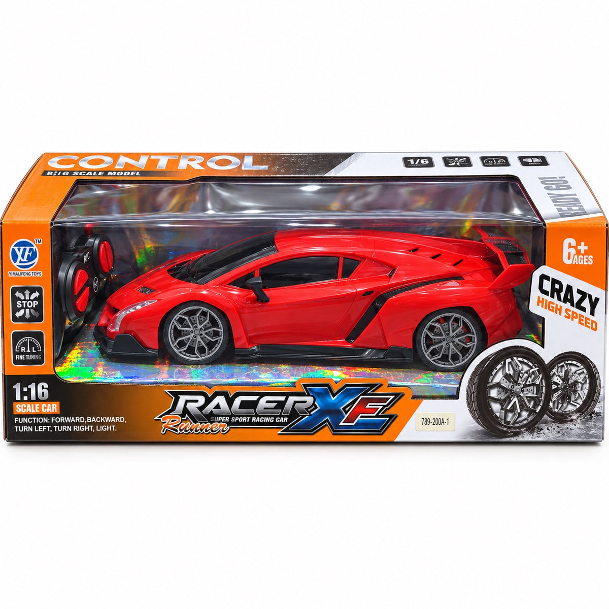 Boîte de la supercar radiocommandée Racer XE rouge à l'échelle 1:16 avec télécommande