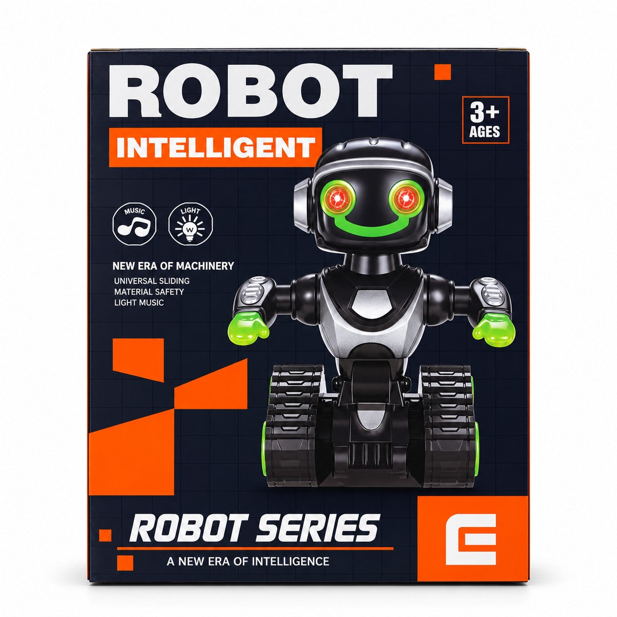 Boîte du Robot Intelligent à chenilles noir et vert, lumières et musique, dès 3 ans