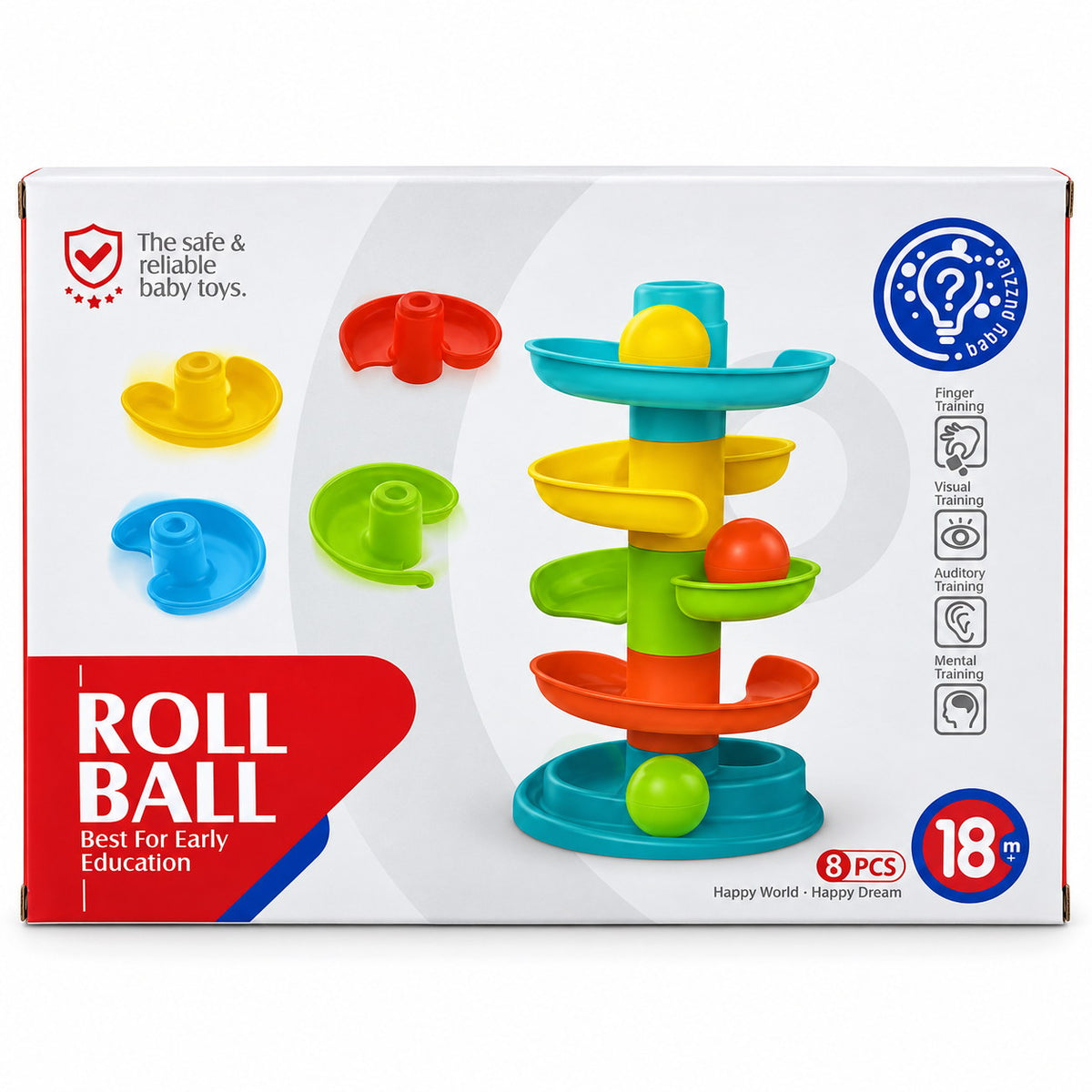 Emballage Roll Ball 8 PCS, 18 mois et plus, avec les pièces détachées de la tour à balles