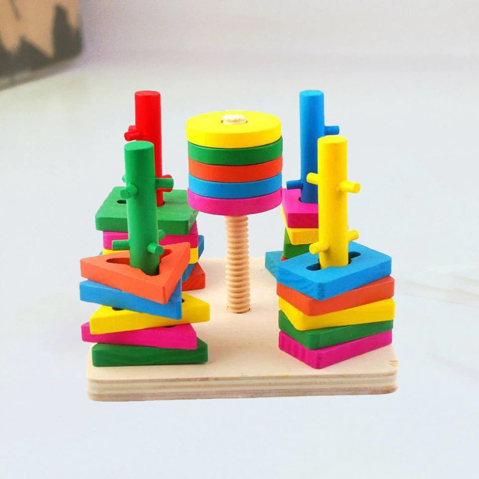 Jeu d'empilage en bois avec 5 tours