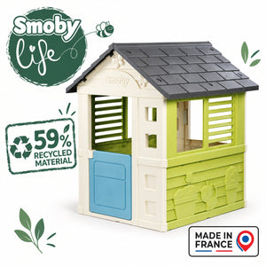 Caractéristiques de la maisonnette Smoby Jolie : coin cuisine, ballon inclus, 59 % de matière recyclée