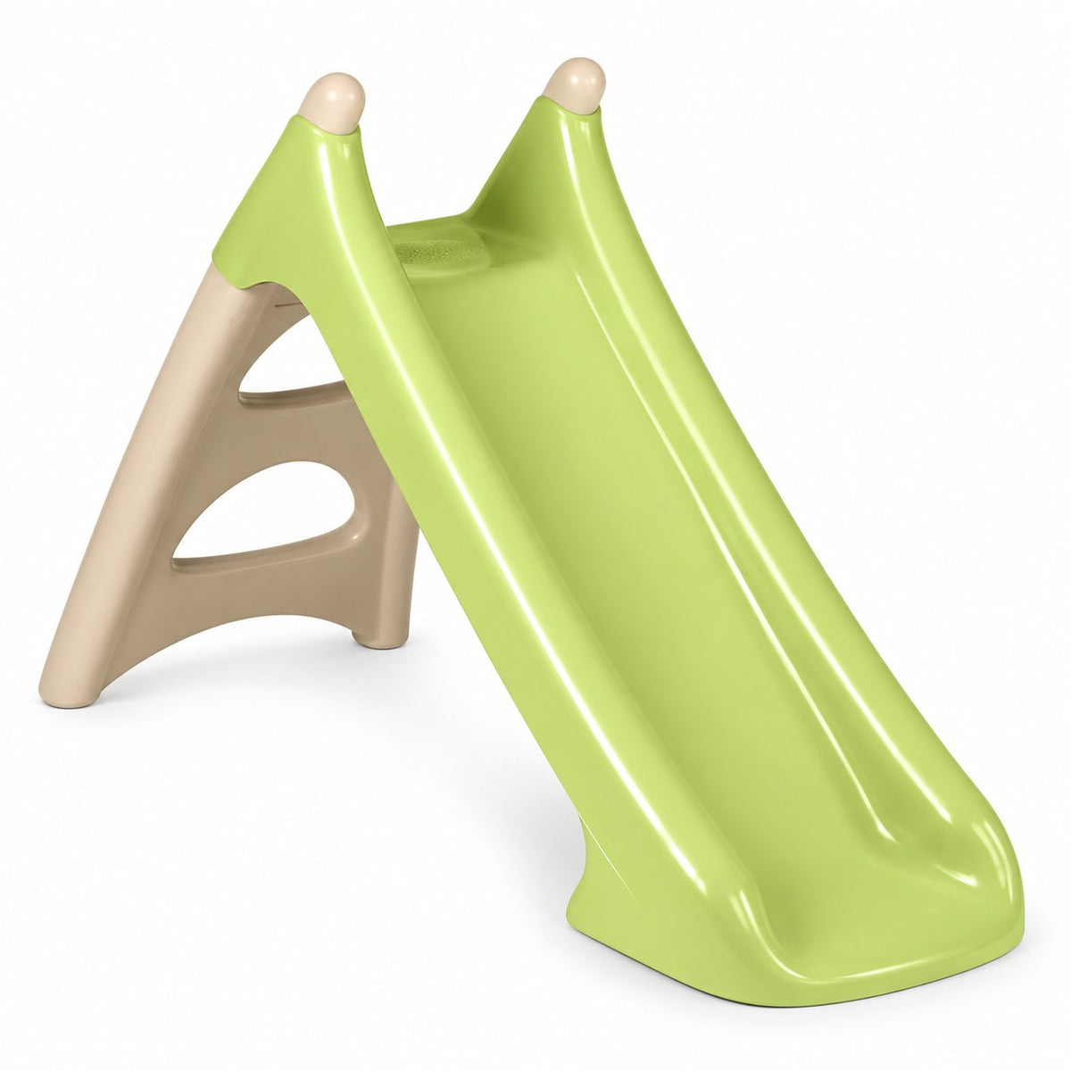 Toboggan Smoby Life XS vert et beige monté, vue de trois quarts