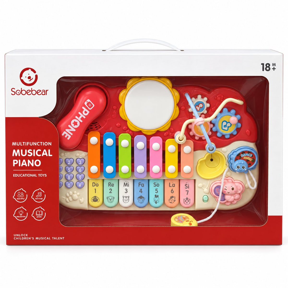Boîte du piano musical multifonction Sobebear rose, dès 18 mois