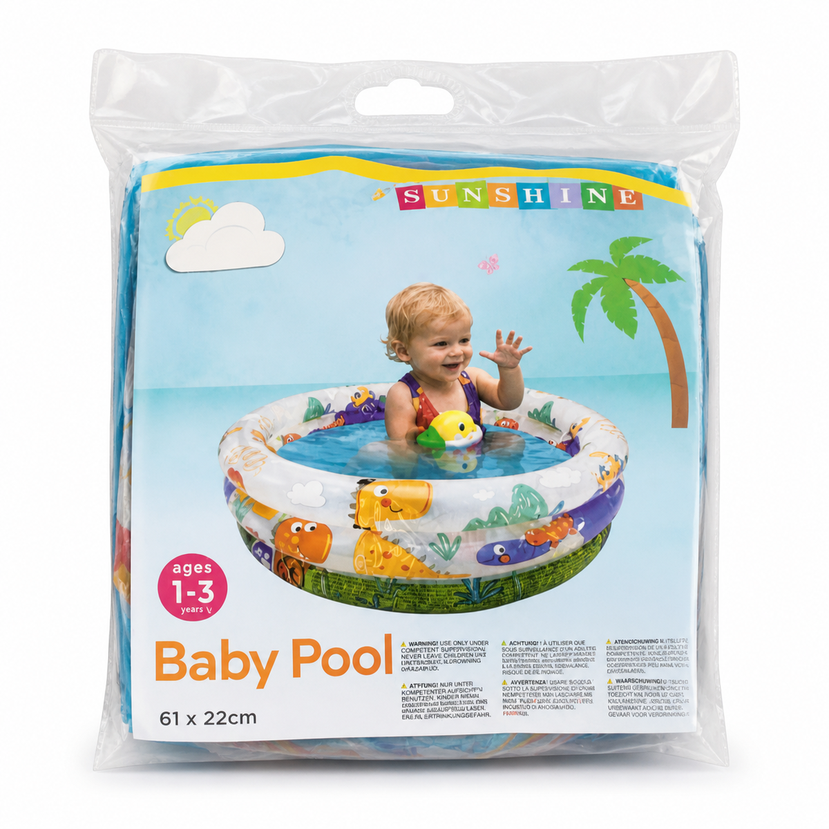 Piscine gonflable bébé 3 anneaux – Dinosaures 61 × 61 × 22 cm