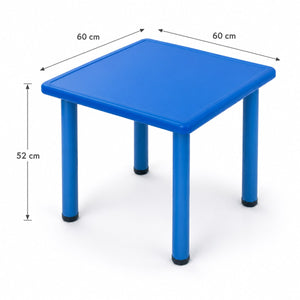 Dimensions de la table carrée enfant : 60 cm x 60 cm de plateau et 52 cm de hauteur