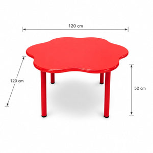 Dimensions de la table fleur enfant : 120 cm x 120 cm de plateau et 52 cm de hauteur