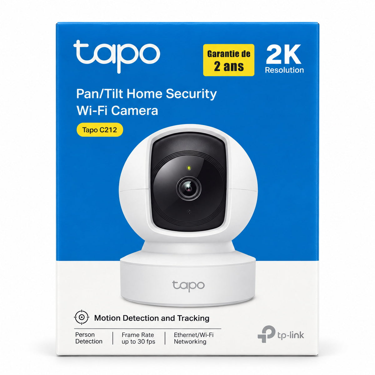 Boîte TP-Link Tapo C212 : caméra WiFi Pan/Tilt 2K, détection et suivi de mouvement, garantie 2 ans
