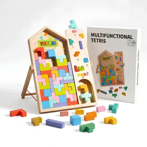 Boîte Multifunctional Tetris et plateau en bois avec pièces pastel