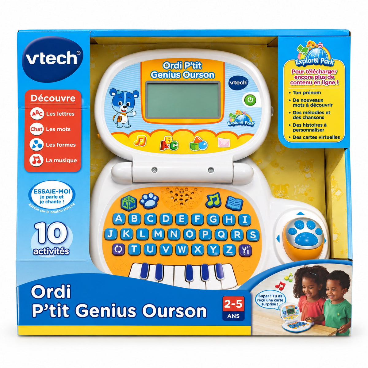 Boîte VTech Ordi P'tit Genius Ourson bleu, 10 activités, 2 à 5 ans