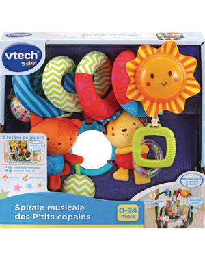 Spirale musicale VTech enroulée sur l'anse d'une poussette