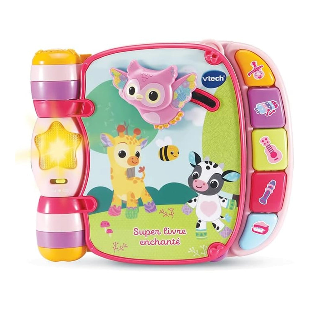 Super livre enchanté des Baby loulous rose VTech ouvert, étoile lumineuse et boutons instruments