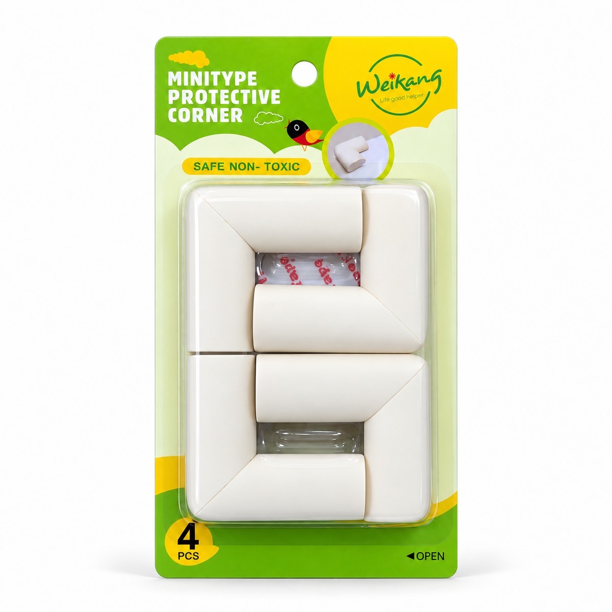 Blister Weikang de 4 protège-coins en mousse blanc crème, safe non-toxic