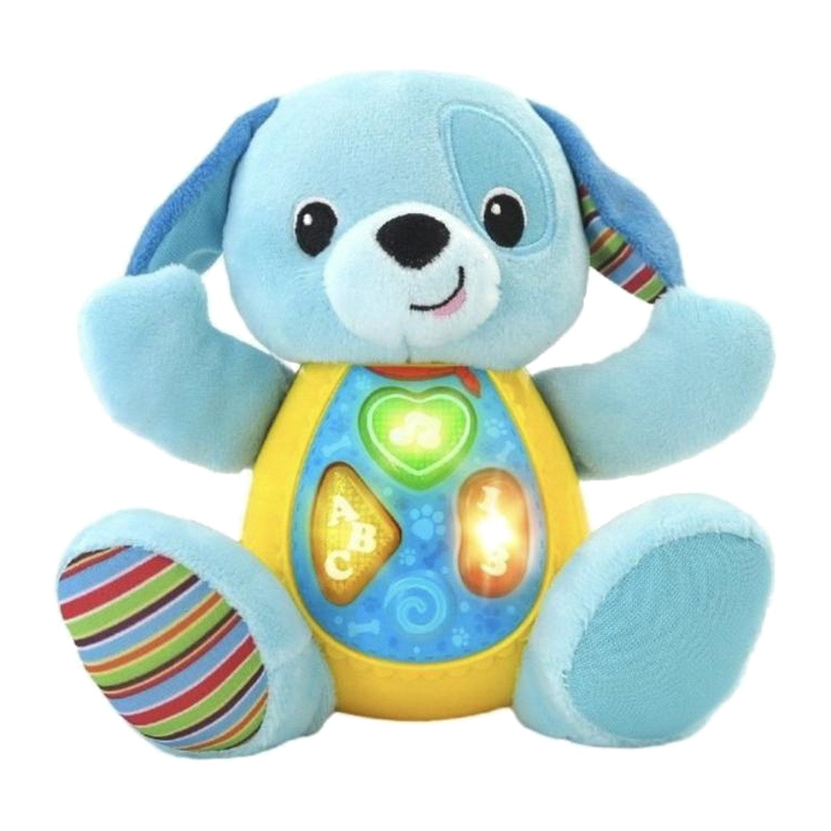 Doudou chien musical Winfun bleu avec ventre lumineux et boutons musique, ABC et 123
