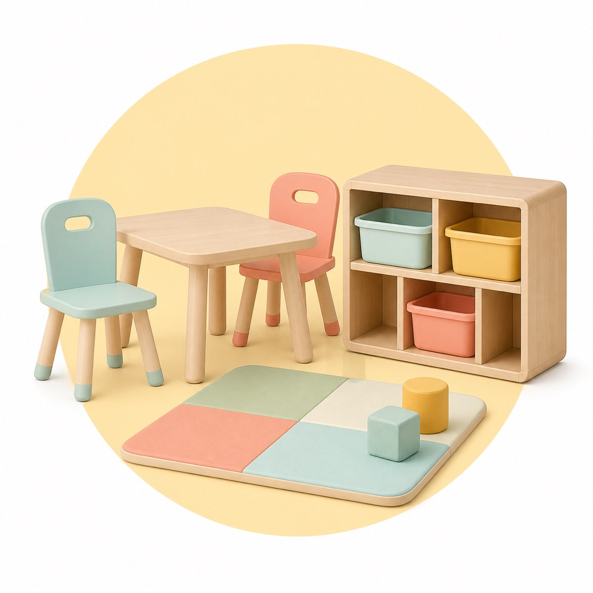 Équipement de crèche - tables, chaises, rangements et tapis de sol pour crèches et écoles au Maroc