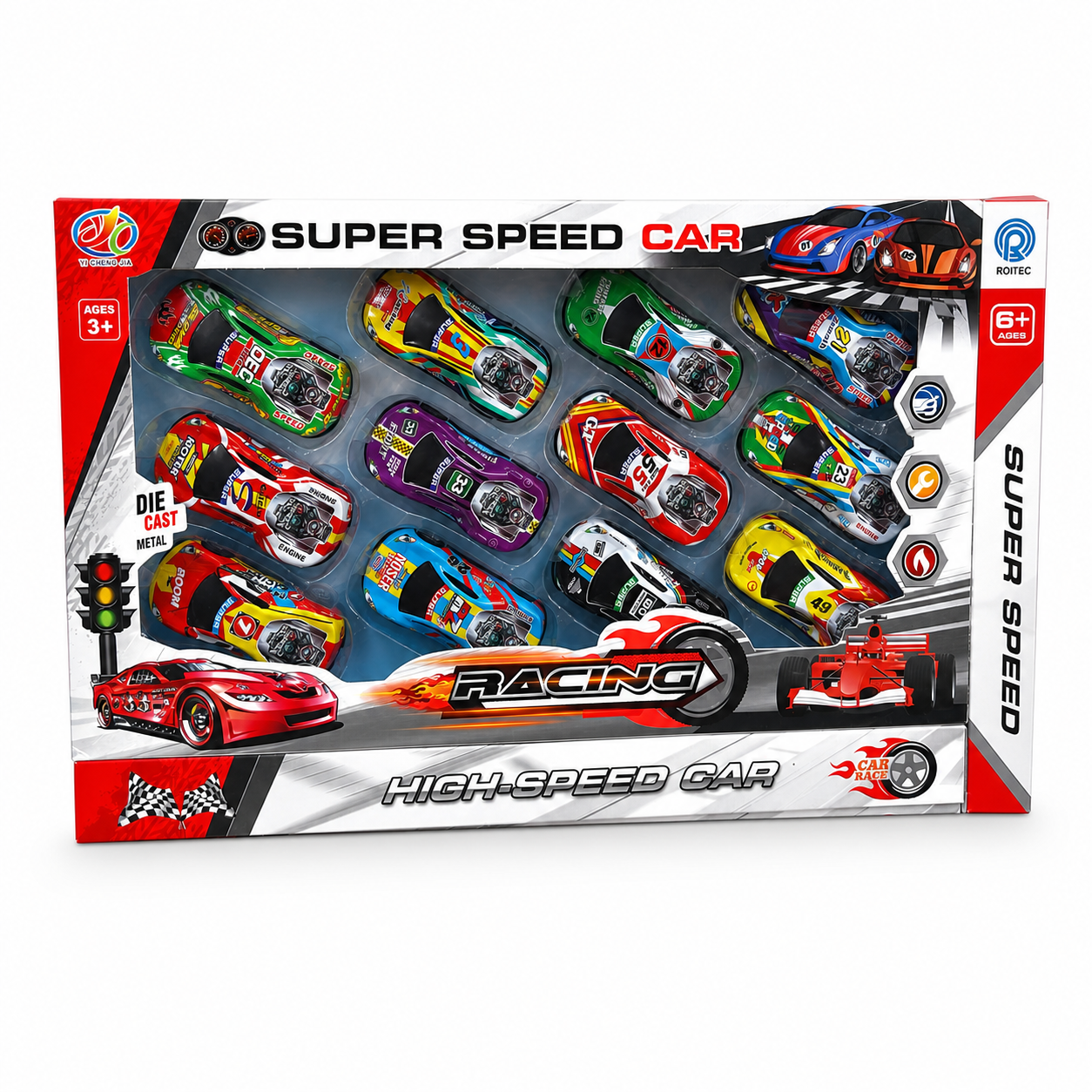 Coffret Super Speed Car : 12 voitures de course en métal moulé aux décorations de compétition