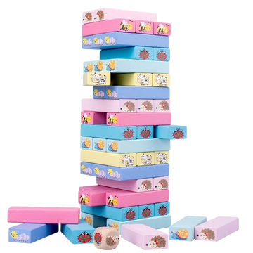 Tour de JENGA en bois motif animaux - 51 pièces