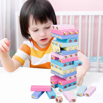 Tour de JENGA en bois motif animaux - 51 pièces