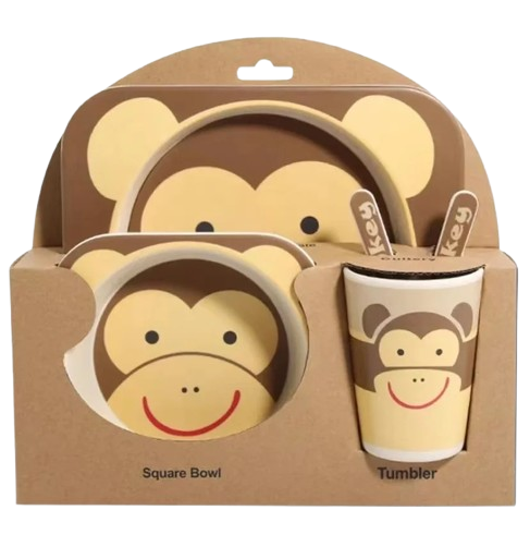 Ensemble vaisselle 5 pcs en Fibre de Bambou - Singe