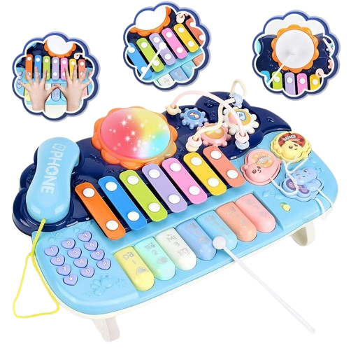 Jouet musical piano et tambour 6 en 1 - BLEU