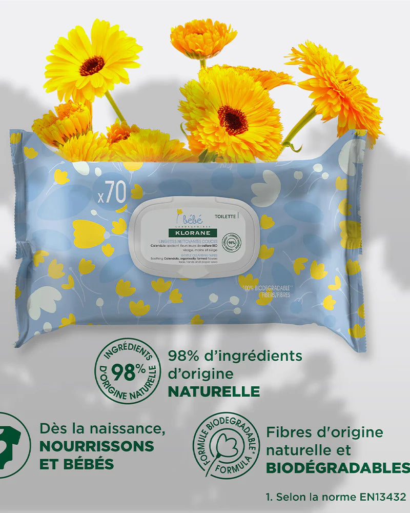 Klorane lingettes nettoyantes au calendula - 70 unités