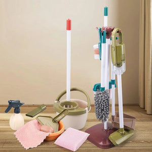 Seau, serpillière, chiffons et éponge du kit de ménage jouet pour enfant