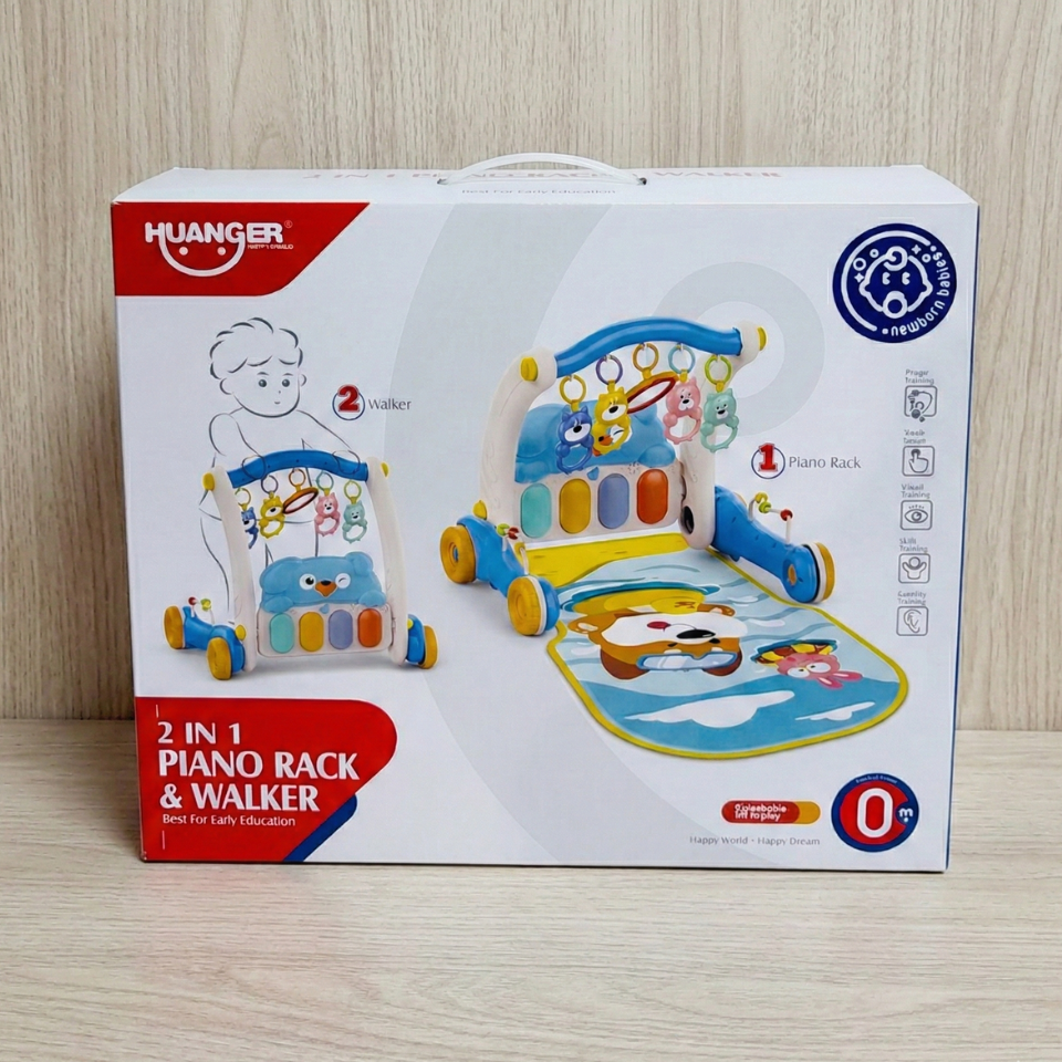 Trotteur Bébé 2 en 1 avec Piano & Tapis d’Éveil