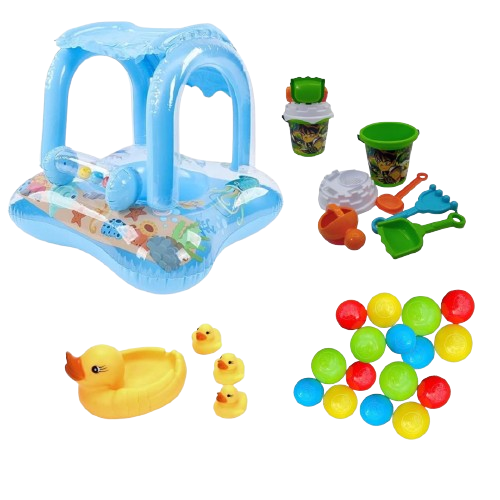 Pack de plage ( bouée + 10 balles colorées + set de plage + canards