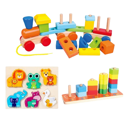 pack 3 jouets éducatifs en bois montessori