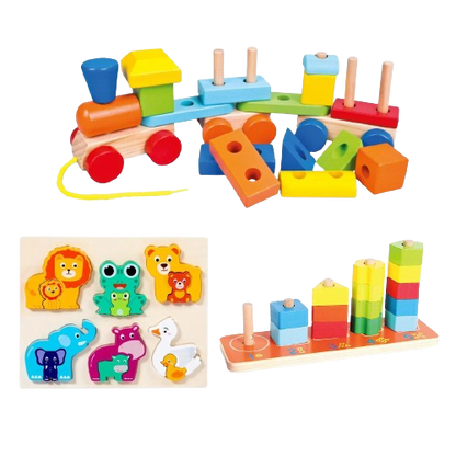 pack 3 jouets éducatifs en bois montessori