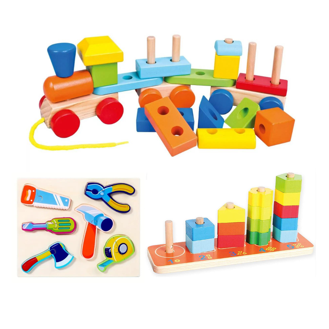 pack 3 jouets éducatifs en bois montessori