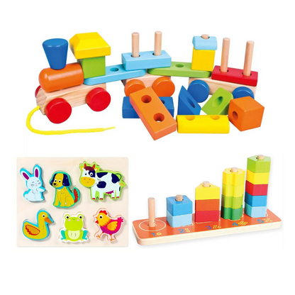 pack 3 jouets éducatifs en bois montessori