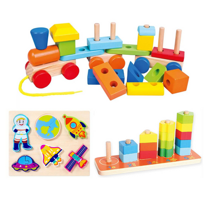 pack 3 jouets éducatifs en bois montessori