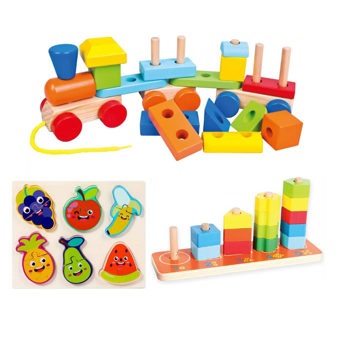 pack 3 jouets éducatifs en bois montessori