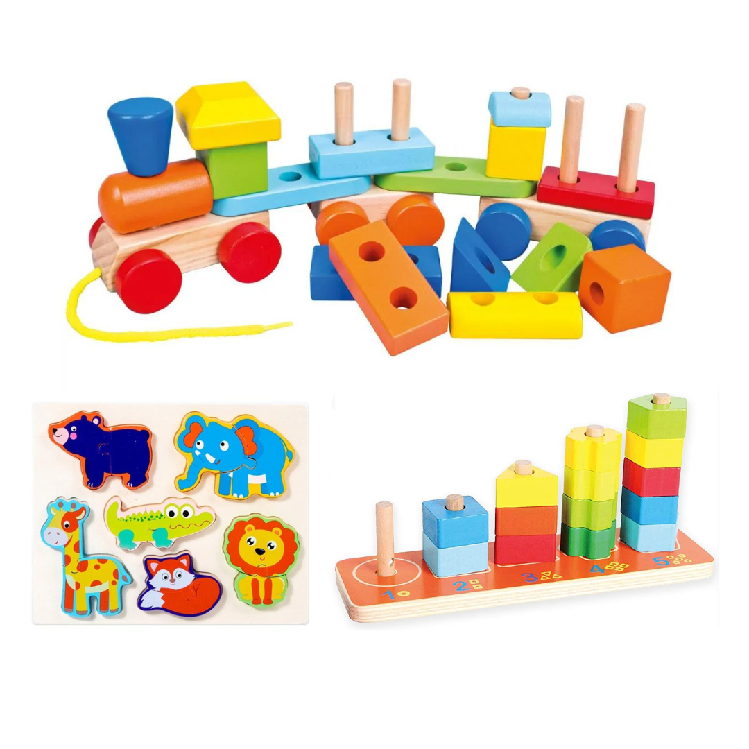 pack 3 jouets éducatifs en bois montessori