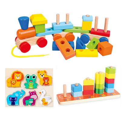 pack 3 jouets éducatifs en bois montessori