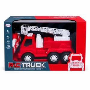 Camion de pompiers radiocommandé Welong Toys vu de face avec échelle déployée et nacelle