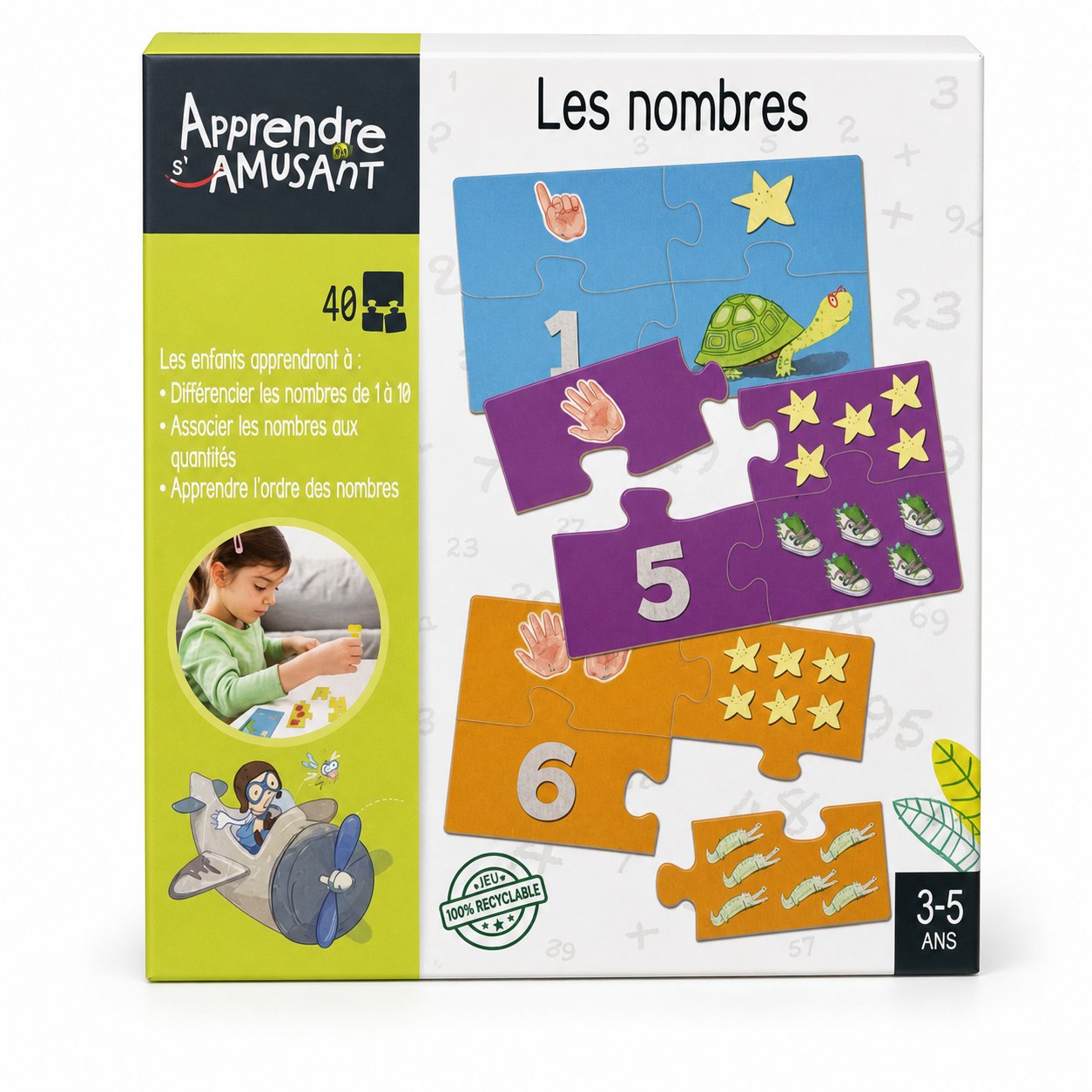 Jeu éducatif Apprendre en s'amusant Les nombres, 40 pièces puzzle pour compter de 1 à 10, 3-5 ans