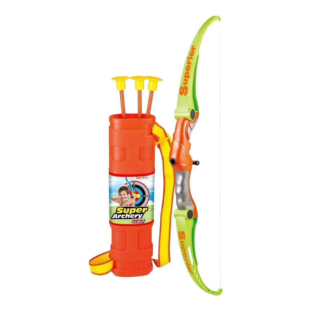 Arc King Sport vert de 65 cm avec carquois orange à bandoulière et 3 flèches à ventouse