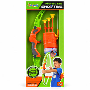 Boîte King Sport Archery Set Shooting réf. 881-09 : arc vert et orange, carquois à bandoulière et 3 flèches ventouses, dès 3 ans
