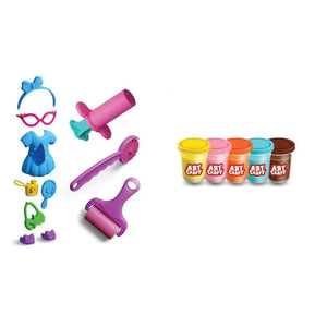 Moules vêtements, lunettes, rouleau et pots de pâte du coffret Dress Up