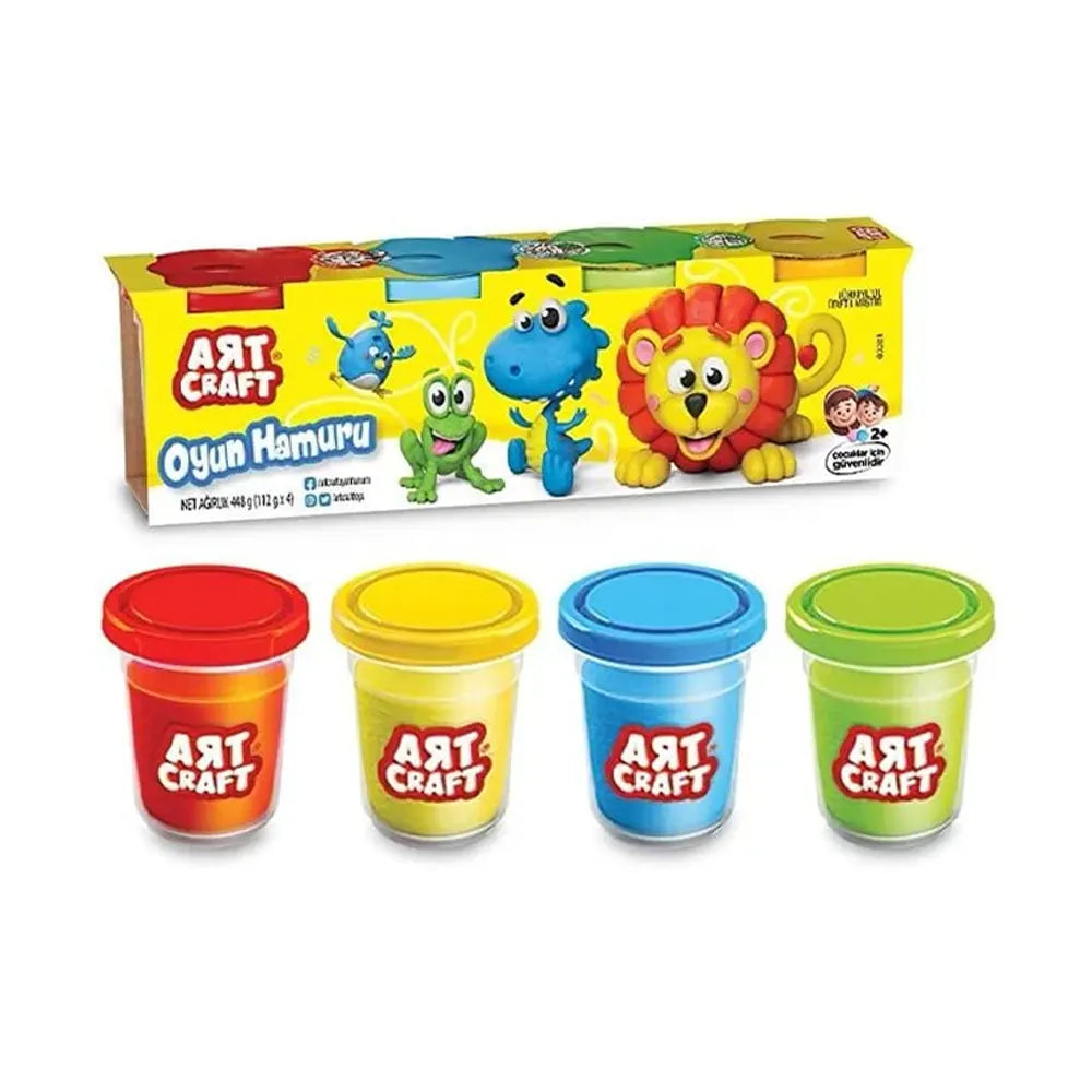 Pâte à modeler Art Craft Dede, 4 petits pots rouge, jaune, bleu et vert, 224 g, dès 3 ans
