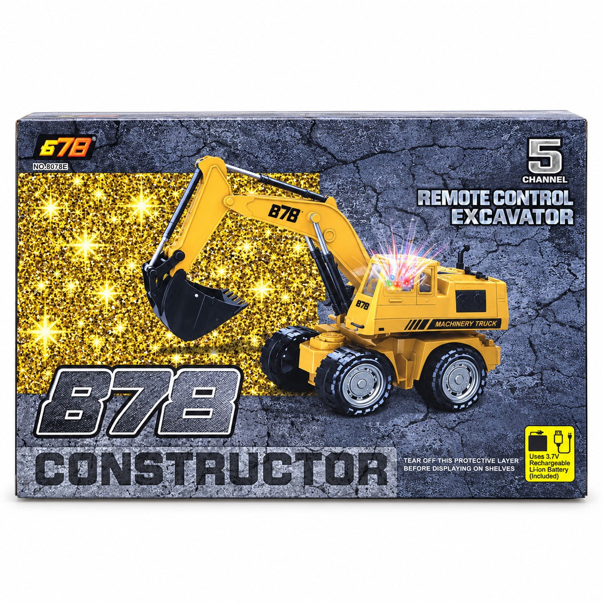 Boîte de la pelleteuse radiocommandée B78 Constructor 5 canaux, jaune, avec batterie Li-ion rechargeable