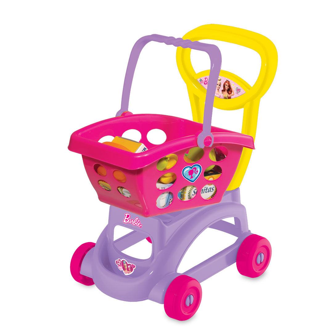 Chariot de marché Barbie avec panier amovible rempli de provisions, 26 pièces, dès 3 ans