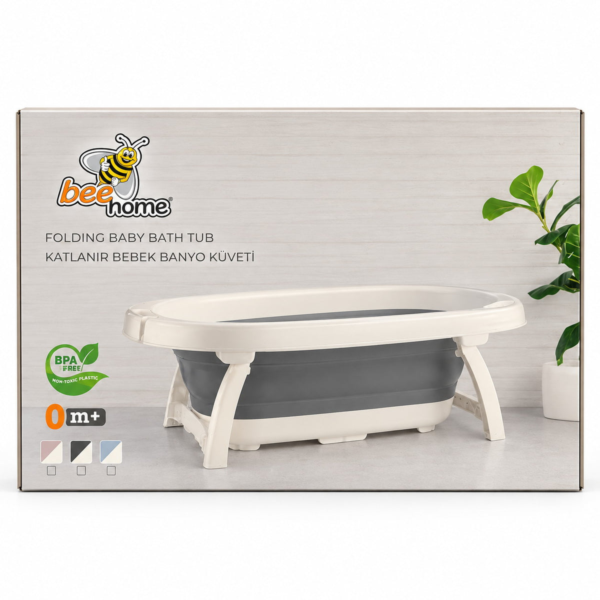 Boîte Beehome Folding Baby Bath Tub grise, sans BPA, dès 0 mois