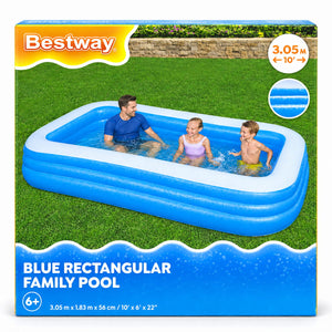 Boîte Bestway Blue Rectangular Family Pool 3,05 m x 1,83 m x 56 cm, 6 ans et plus