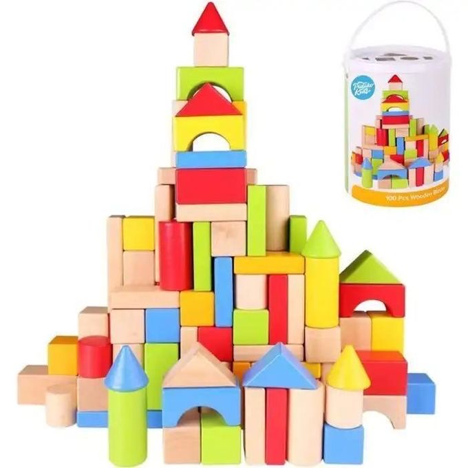 Seau de rangement à poignée des blocs de construction en bois Montessori