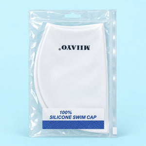 Bonnet de bain en silicone blanc dans son sachet zippé 100% Silicone Swim Cap