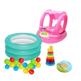 Pack de plage ( Piscine + 10 balles colorées + Bouée + Tour arc en ciel + Livre de bain)