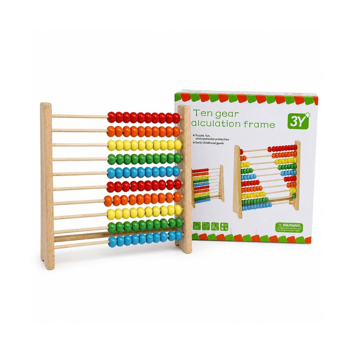 Boulier en bois coloré présenté avec sa boîte d'emballage